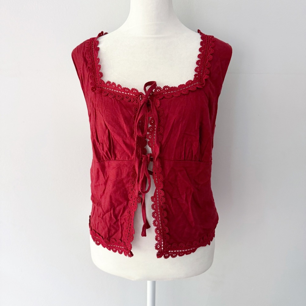 House of Harlow Vest Top Small Tie Front Lace Boho Coquette Festival Hippie
